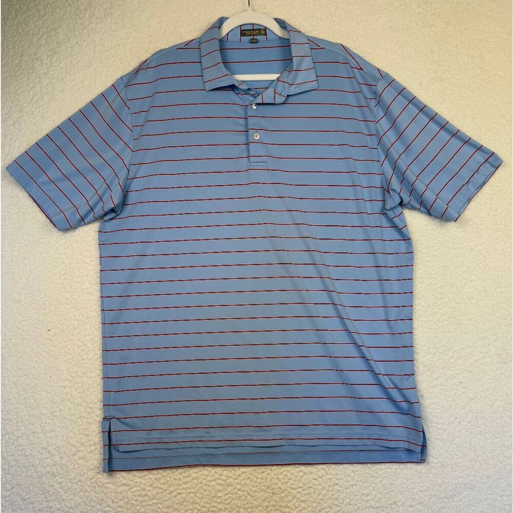Peter Millar Polo Shirt Mens Red Blue Summer Comfort Golf No Course Logo Size XL